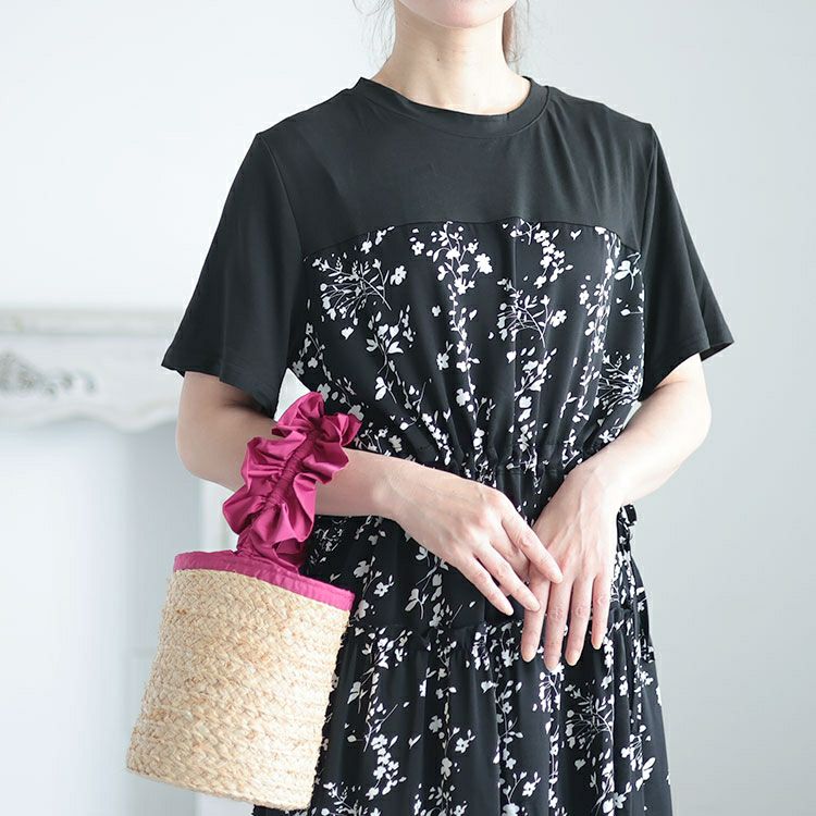 大きいサイズ レディース 花柄切替えティアードワンピース　goldy-1298