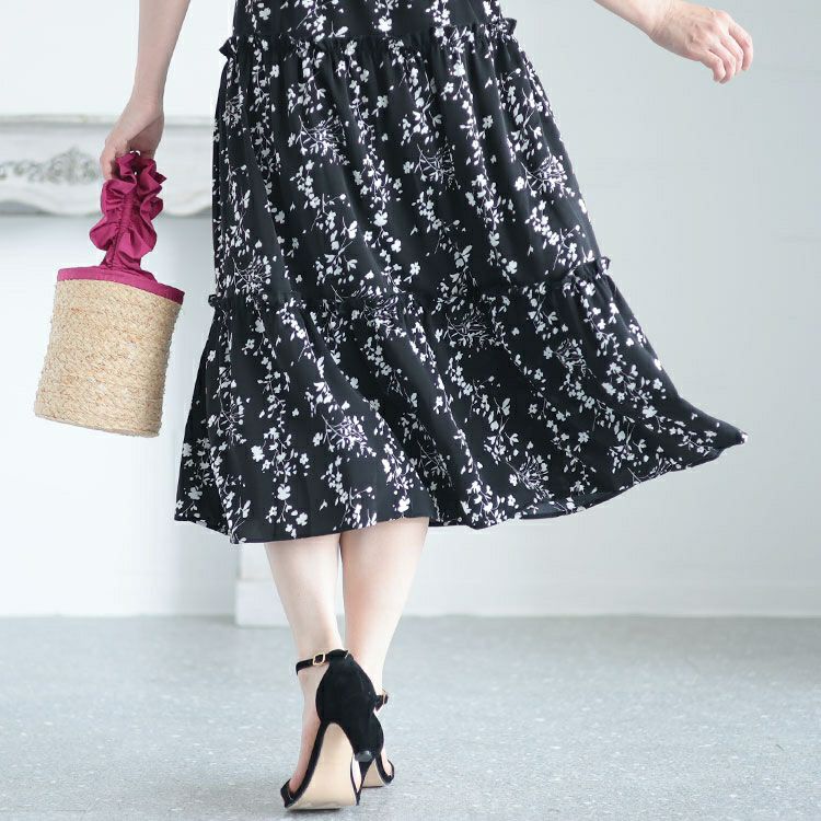 大きいサイズ レディース 花柄切替えティアードワンピース　goldy-1298