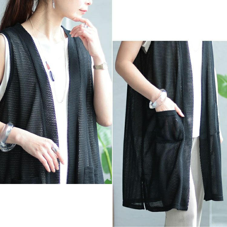 大きいサイズ レディース ポケット付き畦編みジレ　cast-5534029 【メール便可】