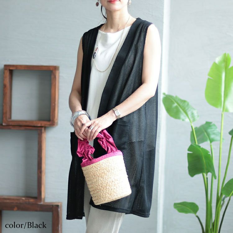 大きいサイズ レディース ポケット付き畦編みジレ　cast-5534029 【メール便可】