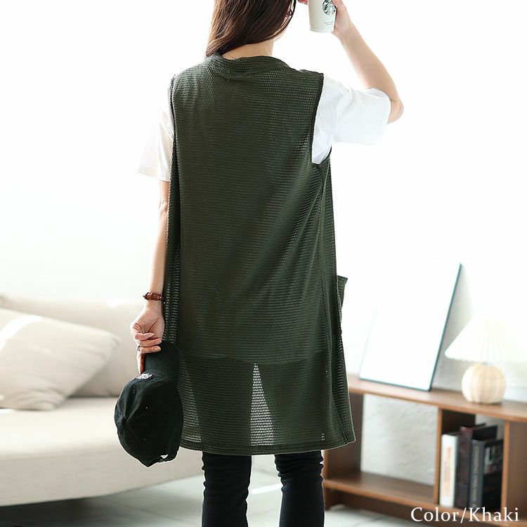 大きいサイズ レディース ポケット付き畦編みジレ　cast-5534029 【メール便可】