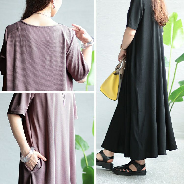 大きいサイズ レディース ワッフルカットソーマーメイドワンピース　maru-6672