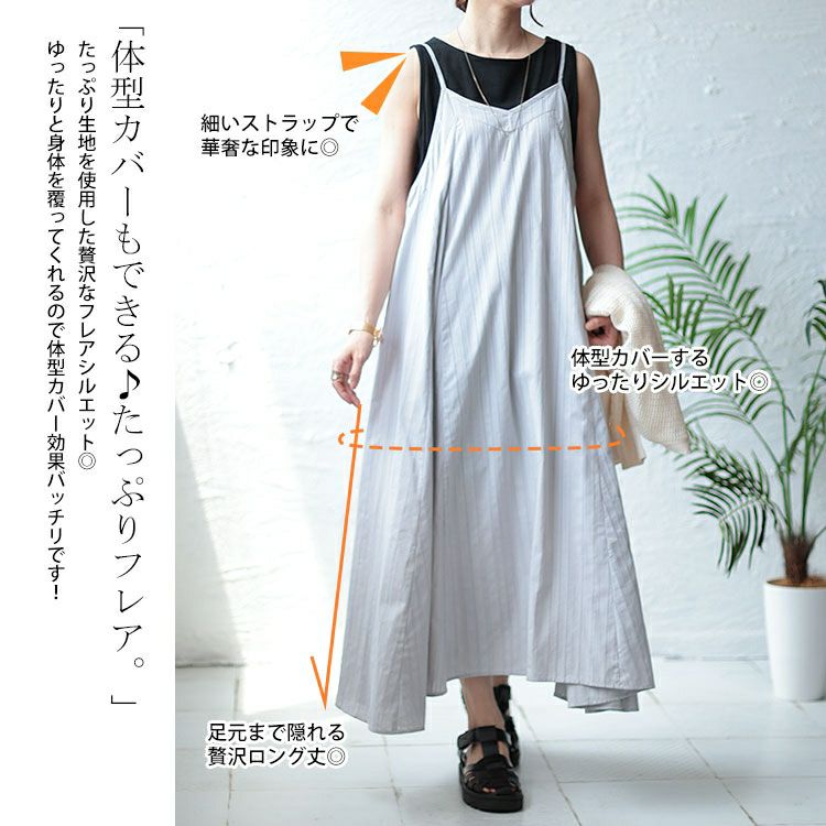 大きいサイズ レディース シャドーストライプ柄キャミワンピース　nw-23018