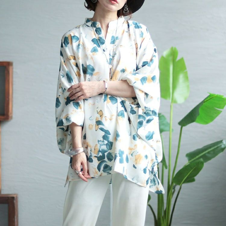 大きいサイズ レディース アート柄ドルマンシャツ　nw-23019 【メール便可】