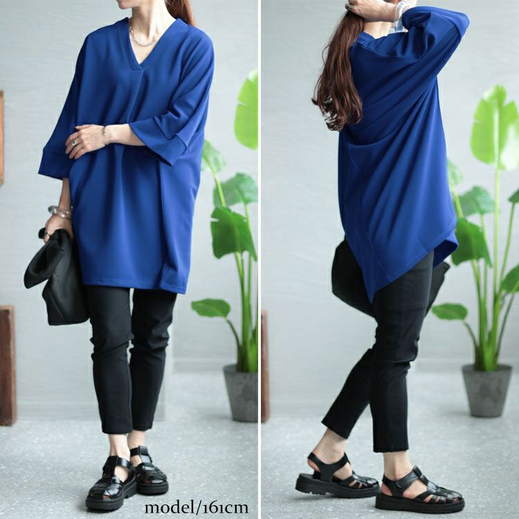 大きいサイズ レディース Vネックタックチュニック　nw-23020