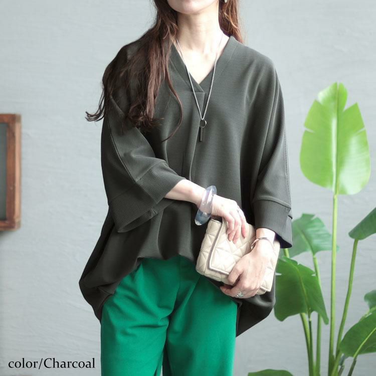 大きいサイズ レディース Vネックタックチュニック　nw-23020 チャコール