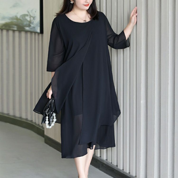 大きいサイズ レディース シフォン半袖ワンピース　goldy-1332 【メール便可】