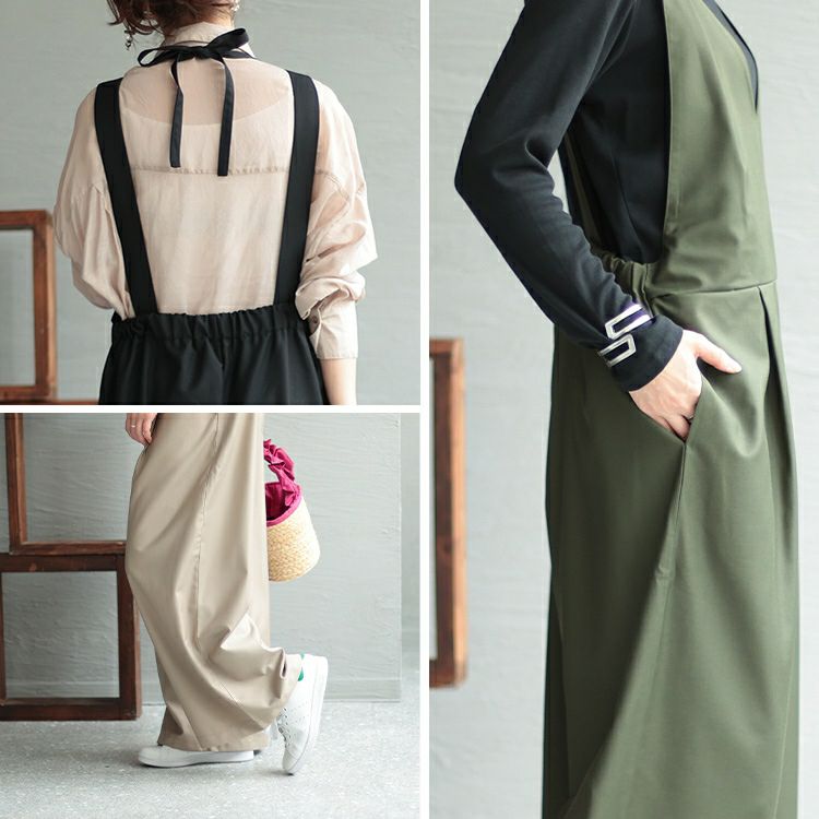 大きいサイズ レディース バックリボンウエストタック入りオールインワン　maru-6666