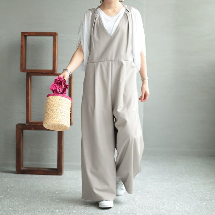 大きいサイズ レディース バックリボンウエストタック入りオールインワン　maru-6666