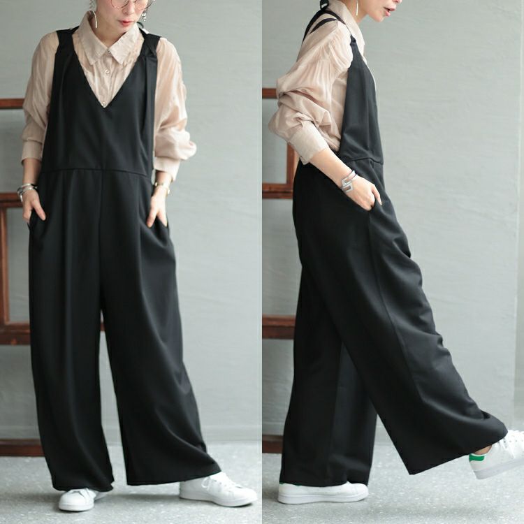 大きいサイズ レディース バックリボンウエストタック入りオールインワン　maru-6666