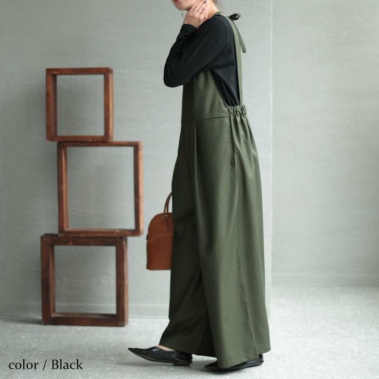 大きいサイズ レディース バックリボンウエストタック入りオールインワン　maru-6666 カーキ