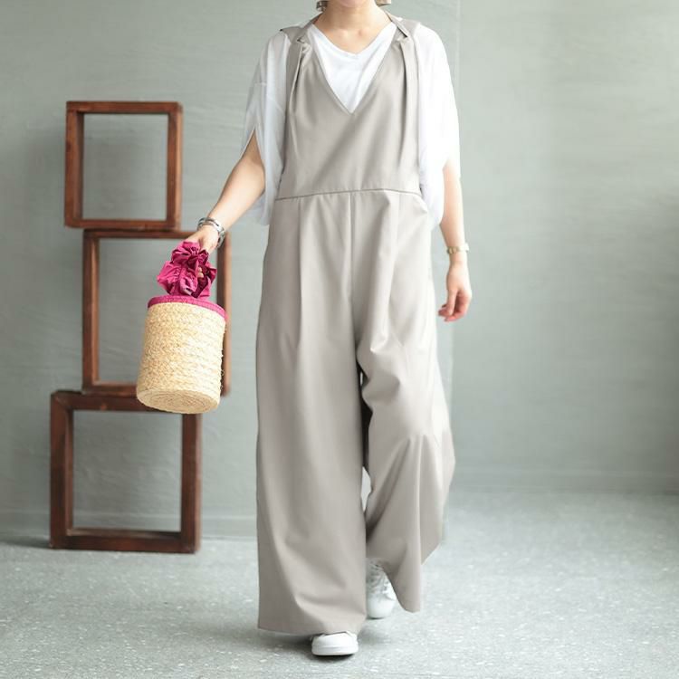 大きいサイズ レディース バックリボンウエストタック入りオールインワン　maru-6666 グレージュ