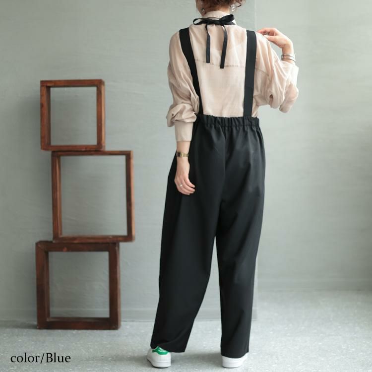 大きいサイズ レディース バックリボンウエストタック入りオールインワン　maru-6666 ブラック