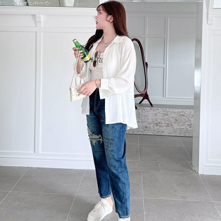 大きいサイズ レディース シアーオーバーサイズシャツ　goldy-1315 メール便可