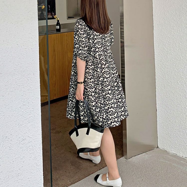 大きいサイズ レディース つけ襟付きバルーンスリーブティアードワンピース　goldy-1297