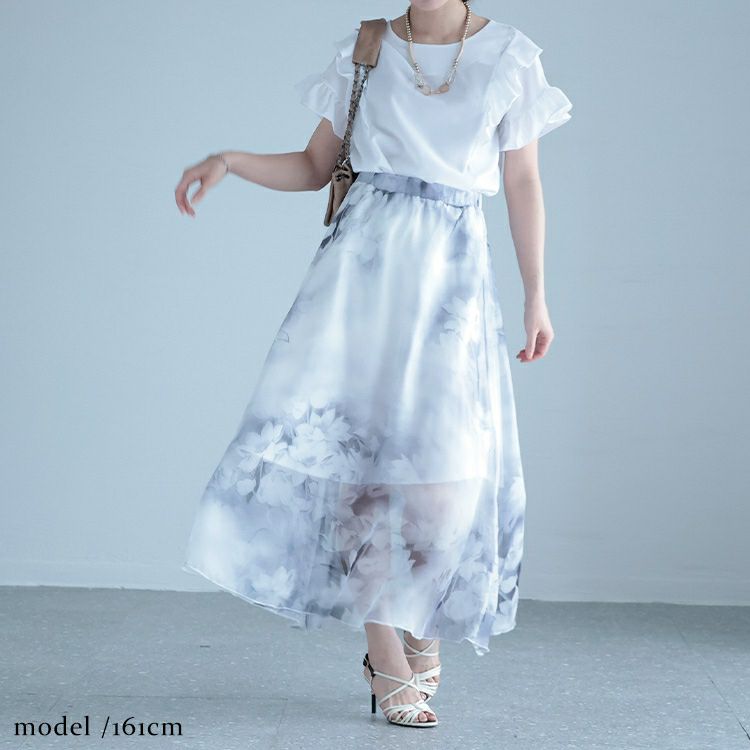 大きいサイズ レディース 花柄シフォンスカート　jp408g 【メール便可】