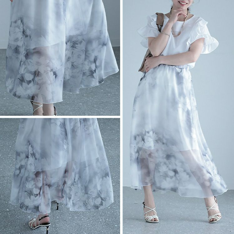 大きいサイズ レディース 花柄シフォンスカート　jp408g 【メール便可】