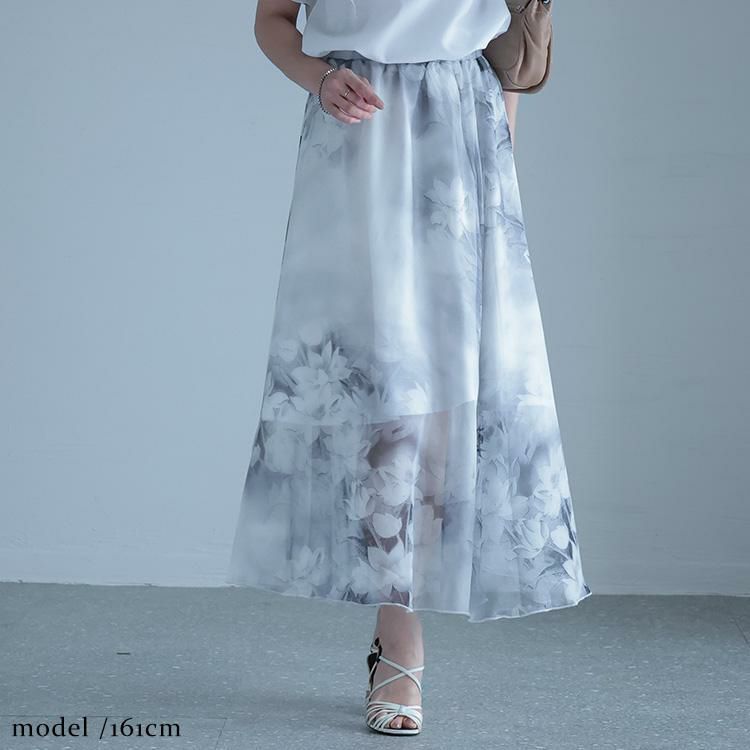 大きいサイズ レディース 花柄シフォンスカート　jp408g 【メール便可】 グレー