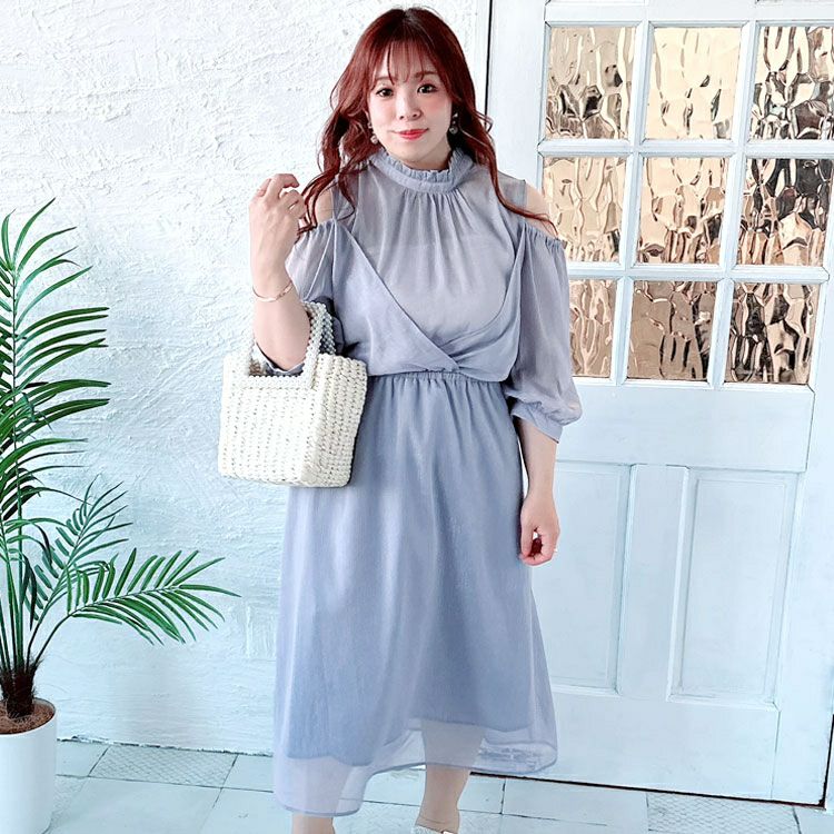 大きいサイズ レディース カシュクールレイヤード風ワンピース　maru-36185