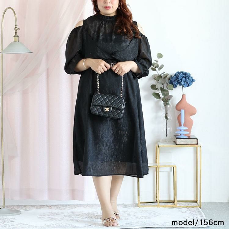 大きいサイズ レディース カシュクールレイヤード風ワンピース　maru-36185 ブラック