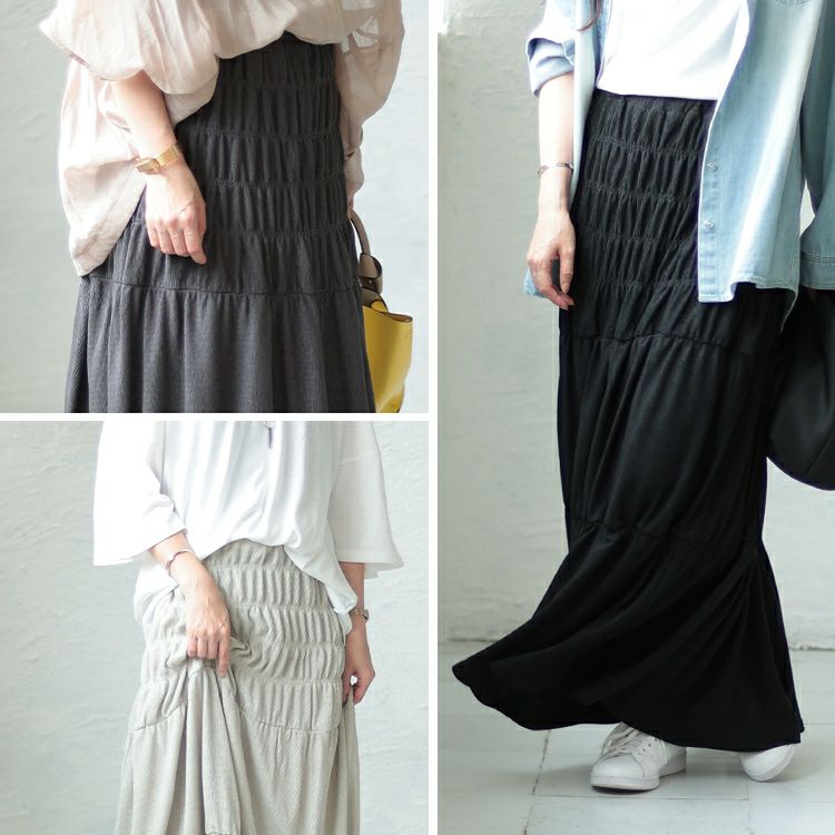 大きいサイズ レディース シャーリングロングスカート　sada-6876