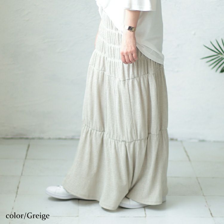 大きいサイズ レディース シャーリングロングスカート　sada-6876