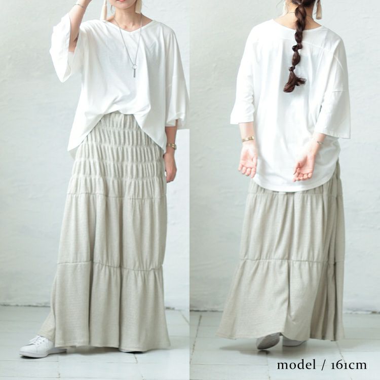 大きいサイズ レディース シャーリングロングスカート　sada-6876