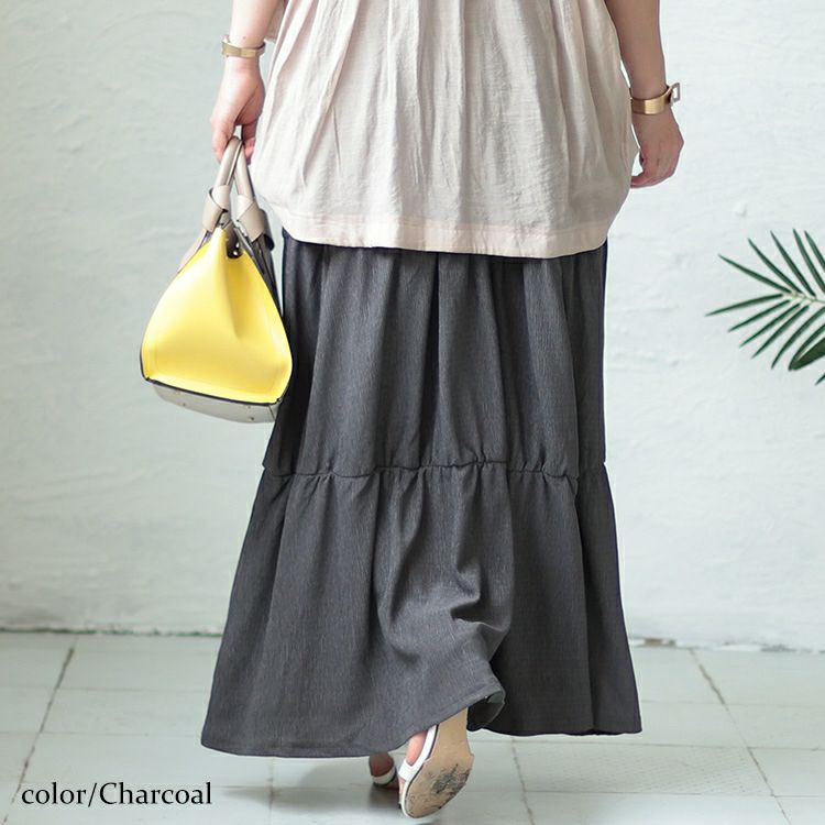 大きいサイズ レディース シャーリングロングスカート　sada-6876