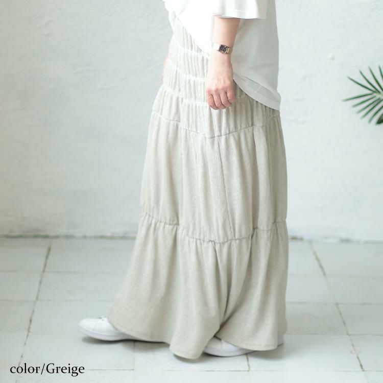 大きいサイズ レディース シャーリングロングスカート　sada-6876 グレージュ