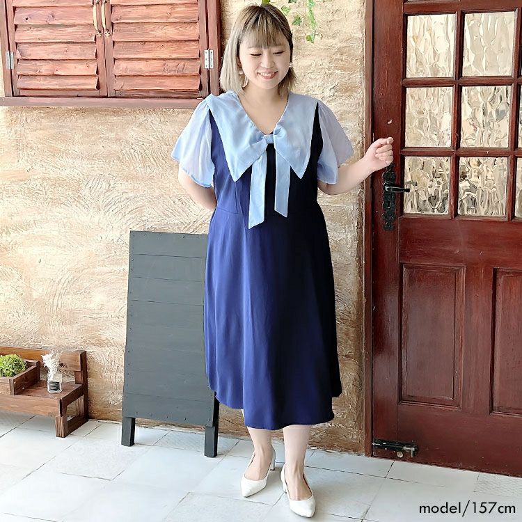 大きいサイズ レディース セーラーカラーワンピース　goldy-1296 ゆうパケット可