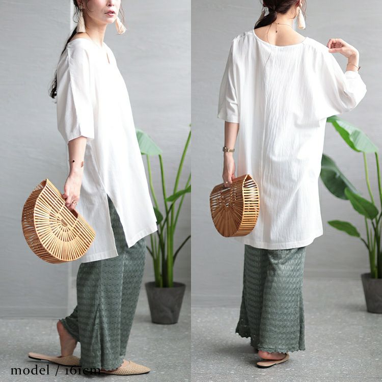 大きいサイズ レディース コットン布帛Vネックチュニック　maru-6674 【メール便可】