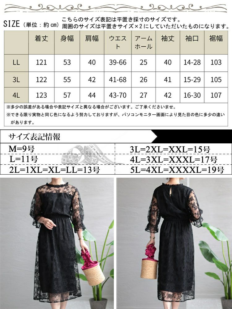 大きいサイズ レディース 花柄チュールレースワンピース　maru-36181