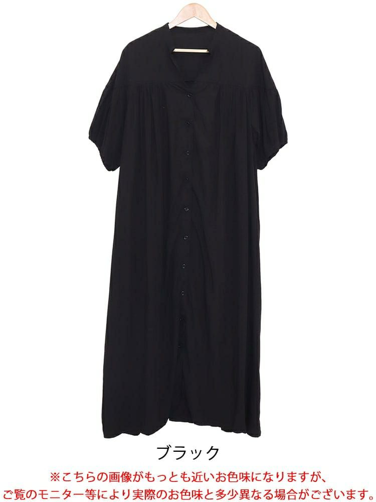 大きいサイズ レディース とろみ布帛キーネックギャザーマキシワンピース　maru-6685