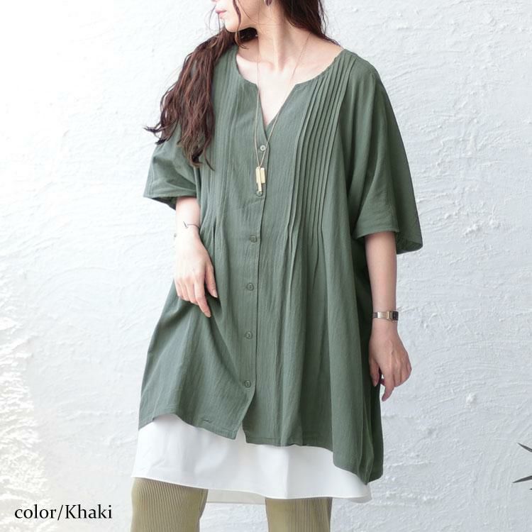 大きいサイズ レディース コットンピンタックワイドチュニック maru