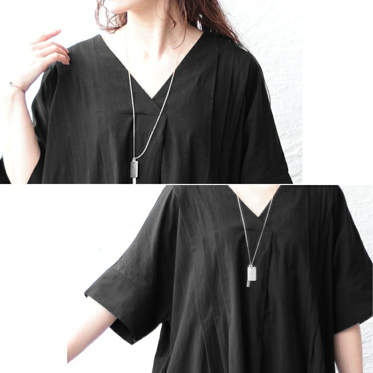 大きいサイズ レディース タック入りVネックコットンマキシワンピース　maru-6684 【メール便可】