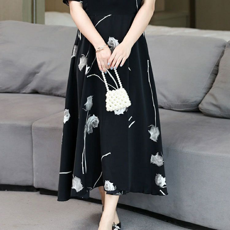 大きいサイズ レディース 花柄パフスリーブワンピース goldy-1330