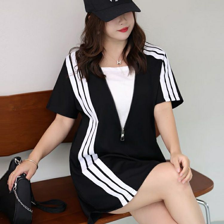 大きいサイズ レディース Vネックジップチュニックワンピース　goldy-1338 【メール便可】