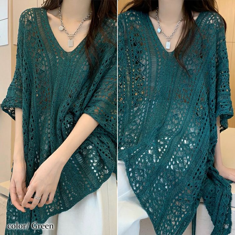 大きいサイズ レディース 透かし編みドルマンサマーニット　jps007