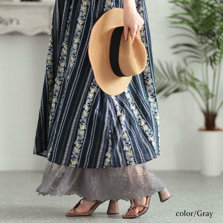 大きいサイズ レディース 刺繍レースコットンティアードペチパンツ　gold930 【メール便可】 グレー