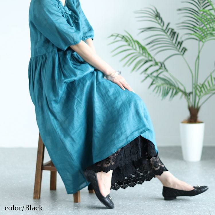 大きいサイズ レディース 刺繍レースコットンティアードペチパンツ　gold930 【メール便可】 ブラック