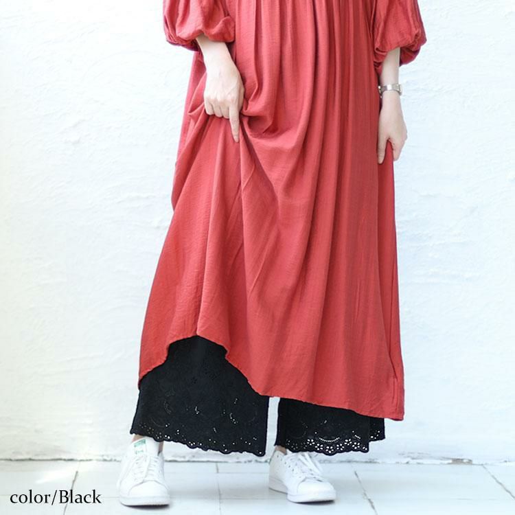 大きいサイズ レディース 刺繍レースコットンペチパンツ　gold932 【メール便可】 ブラック
