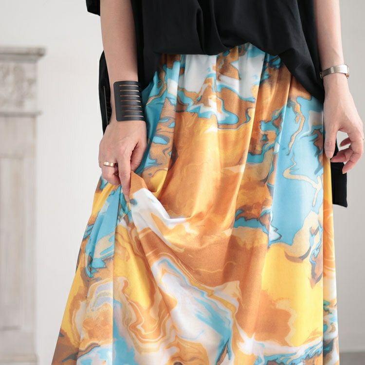 大きいサイズ レディース ウエストゴムプリントスカート　sw-0554