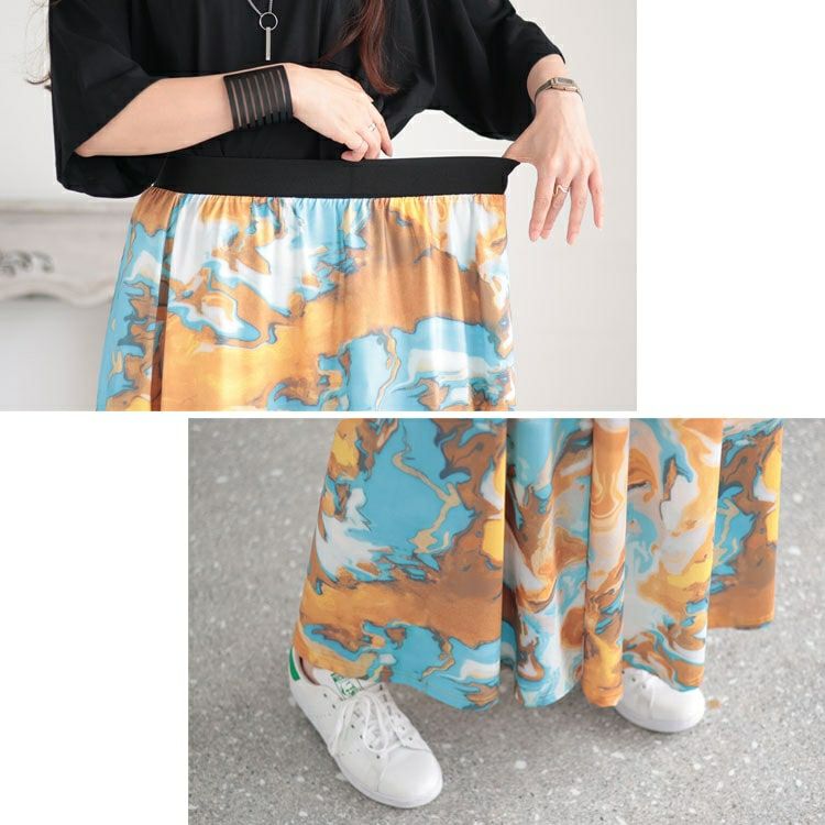 大きいサイズ レディース ウエストゴムプリントスカート　sw-0554