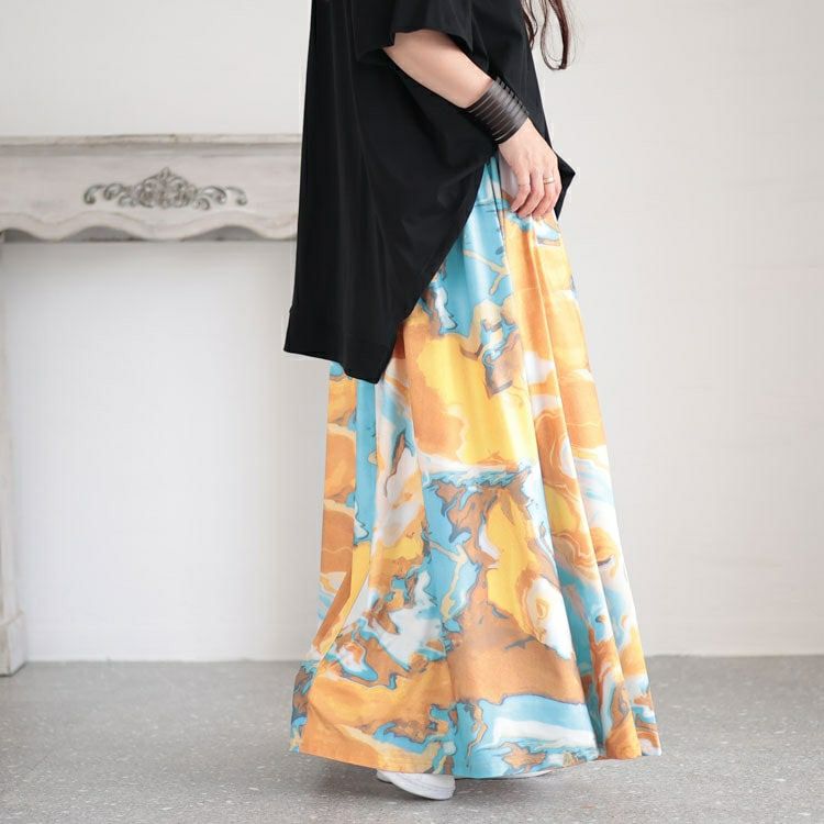 大きいサイズ レディース ウエストゴムプリントスカート　sw-0554