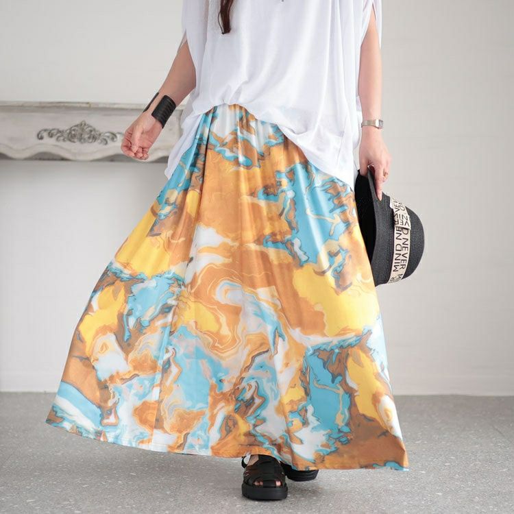 大きいサイズ レディース ウエストゴムプリントスカート　sw-0554