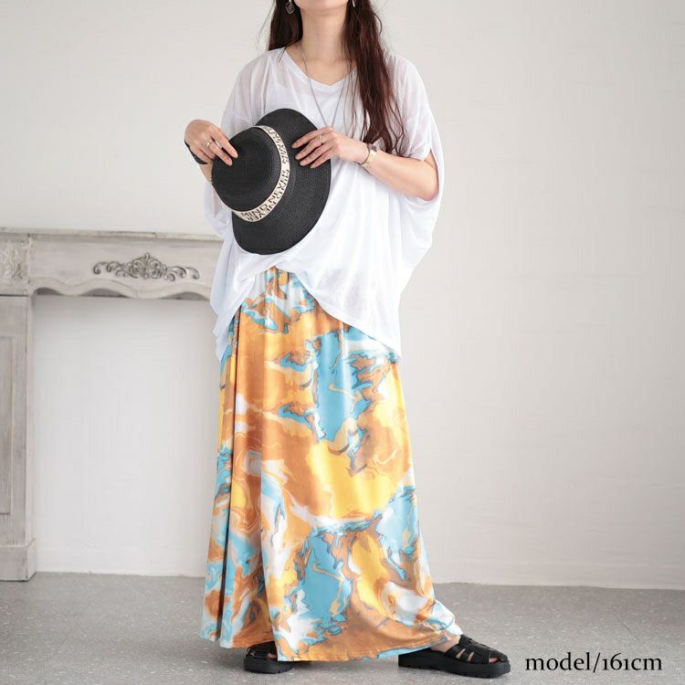 大きいサイズ レディース ウエストゴムプリントスカート　sw-0554