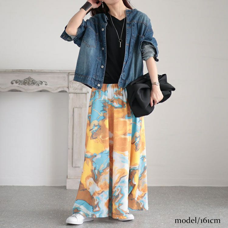 大きいサイズ レディース ウエストゴムプリントスカート　sw-0554