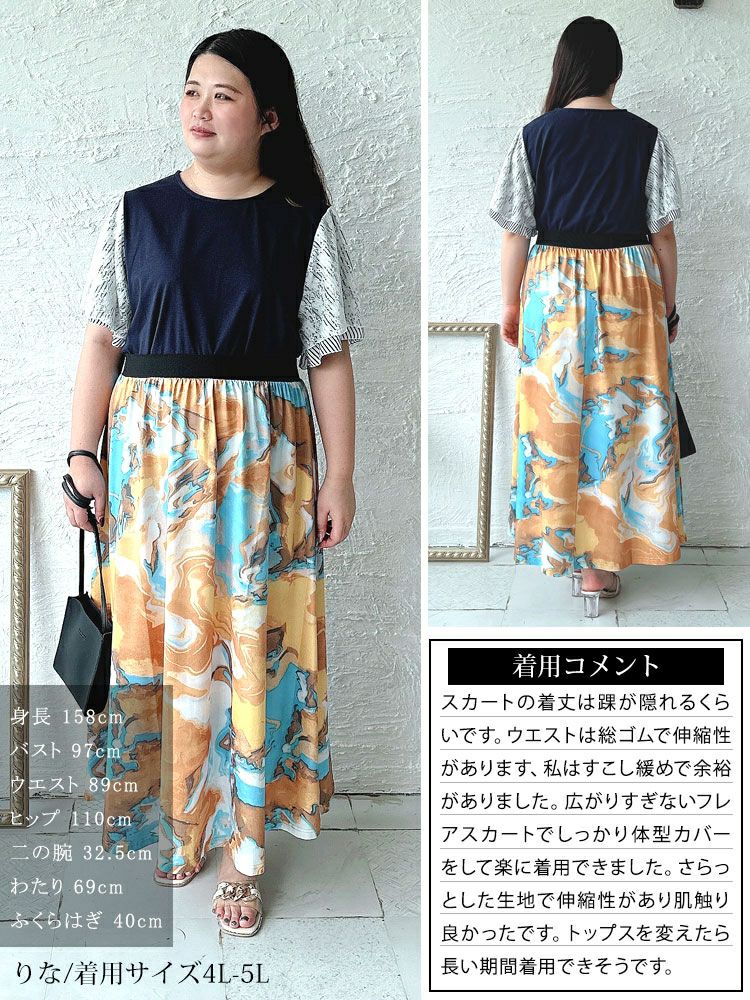 大きいサイズ レディース ウエストゴムプリントスカート　sw-0554