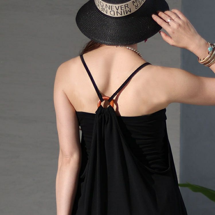 大きいサイズ レディース バックボタンデザインキャミチュニックワンピース　jp482