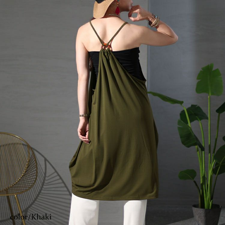 大きいサイズ レディース バックボタンデザインキャミチュニックワンピース　jp482